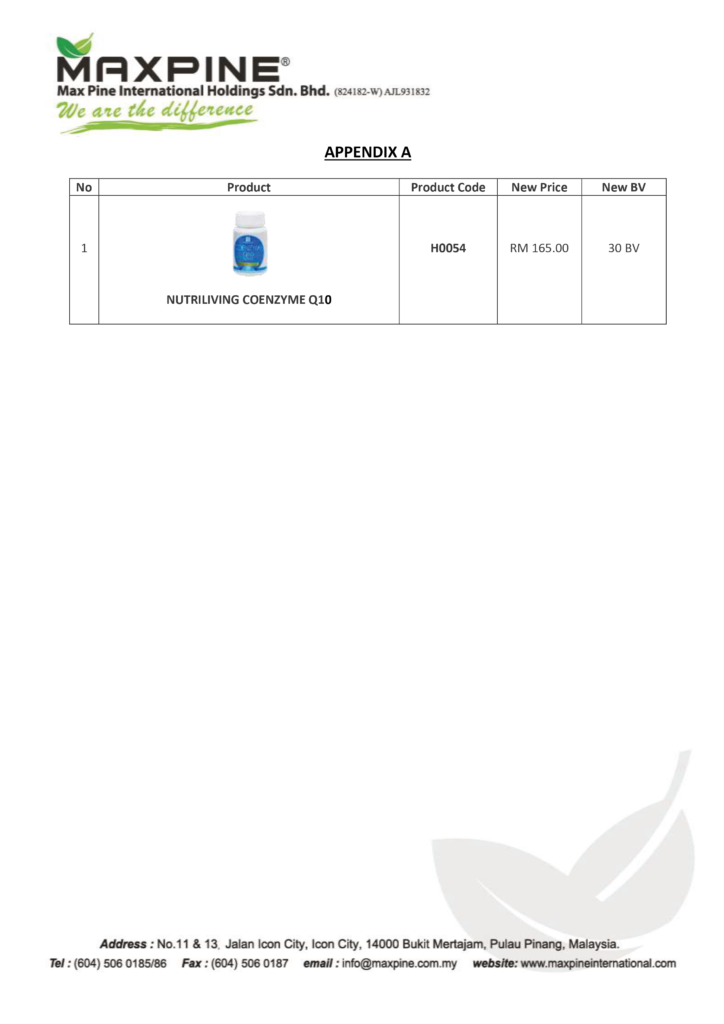 Memo For NutriLiving Coenzyme Q10-01-02